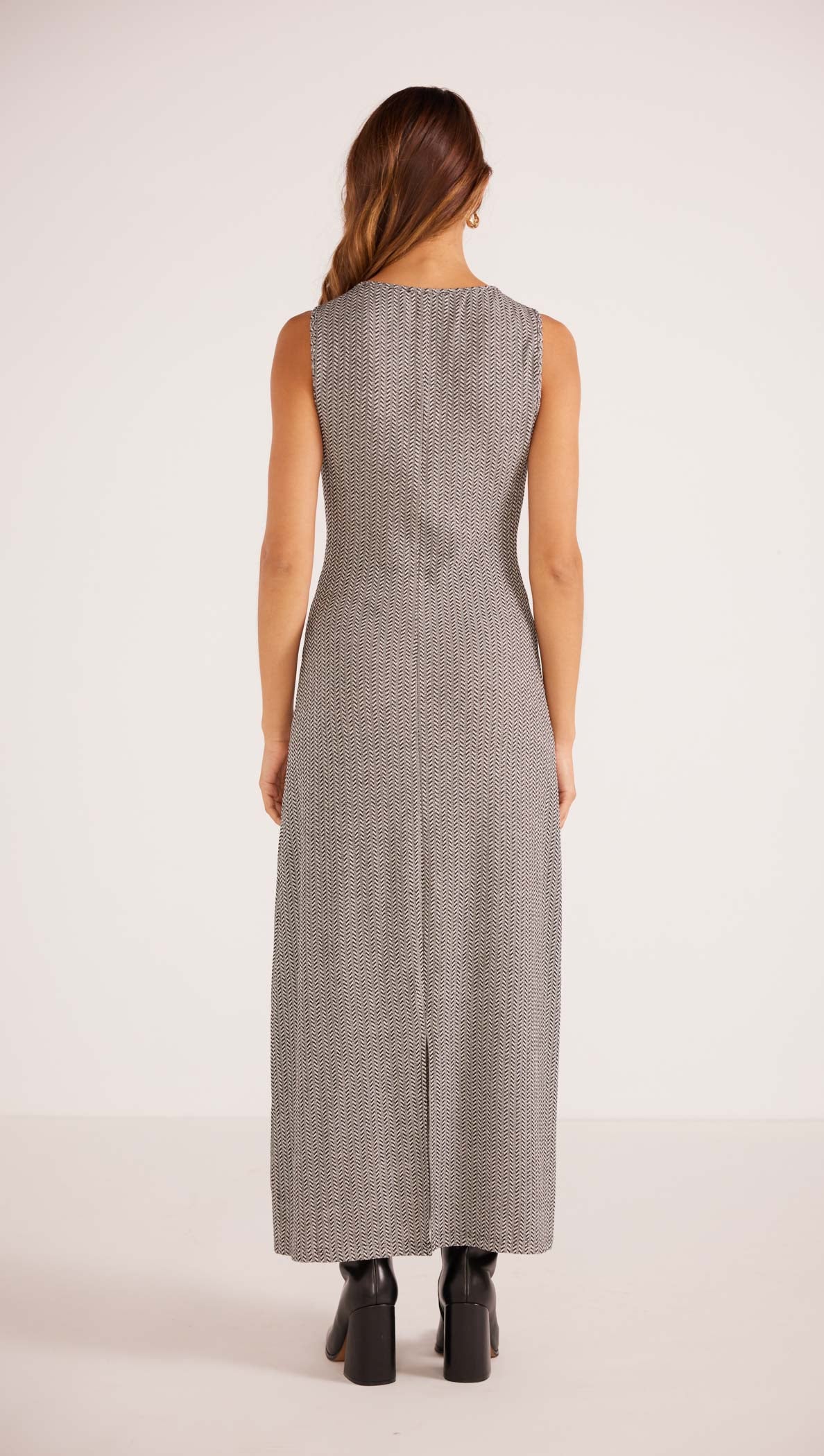 MINK PINK ASTRA SLEEVELESS KNIT DRESS BLACK/WHITE GEO