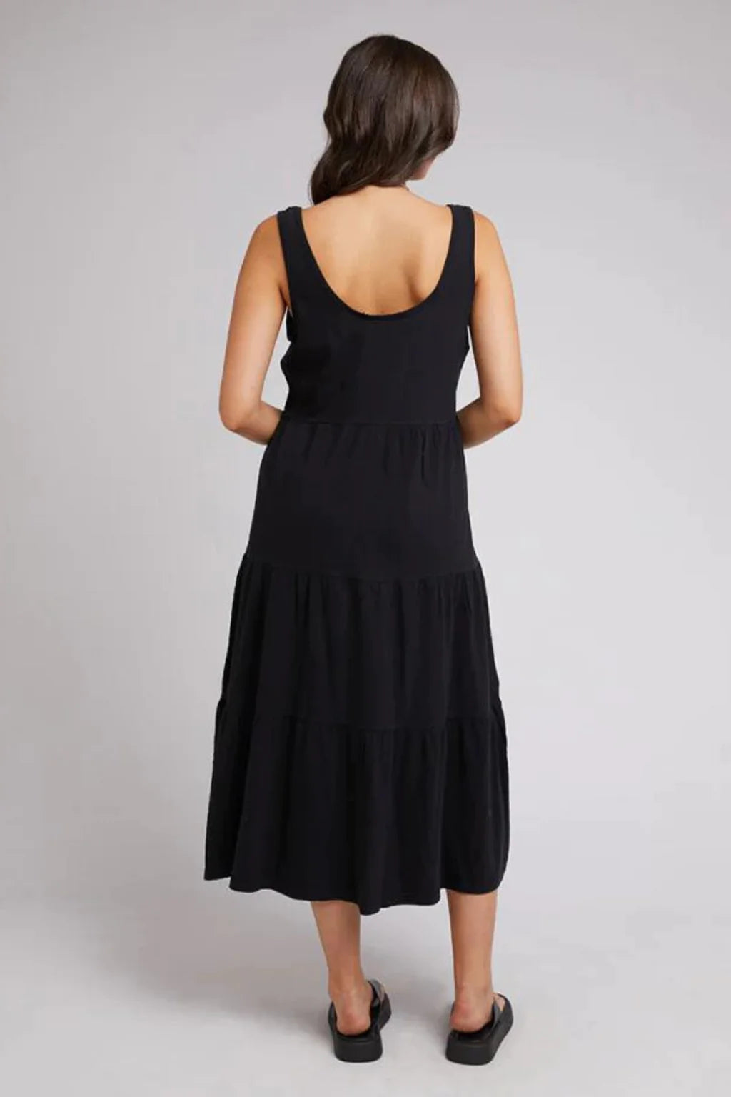 ALL ABOUT EVE LINEN MIDI DRESS BLACK