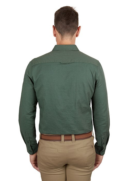 THOMAS COOK MENS LINEN TAILORED LS SHIRT GREEN