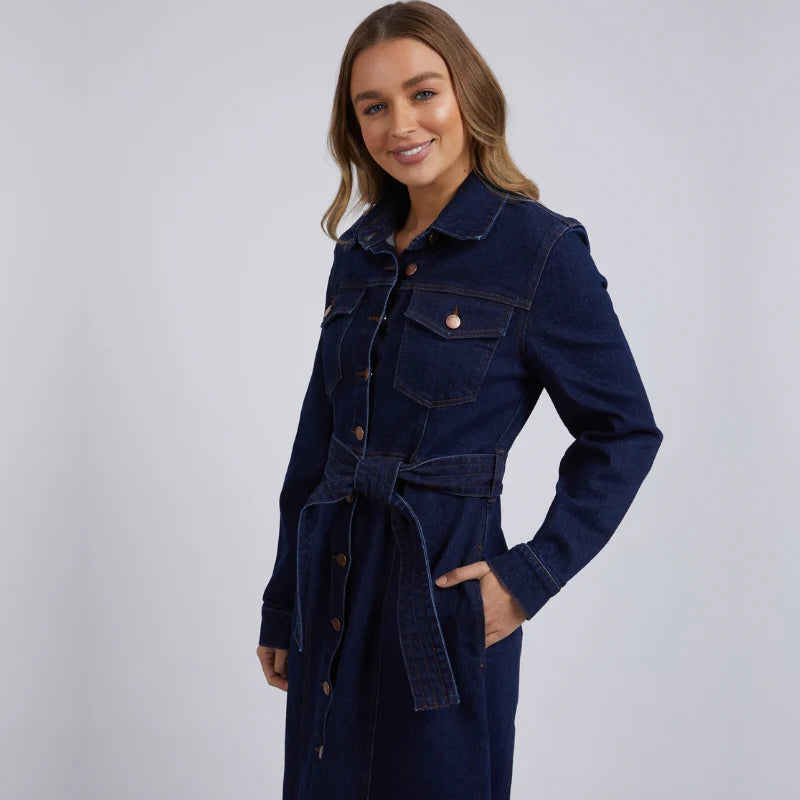 FOXWOOD GENEVIEVE DENIM DRESS DARK BLUE