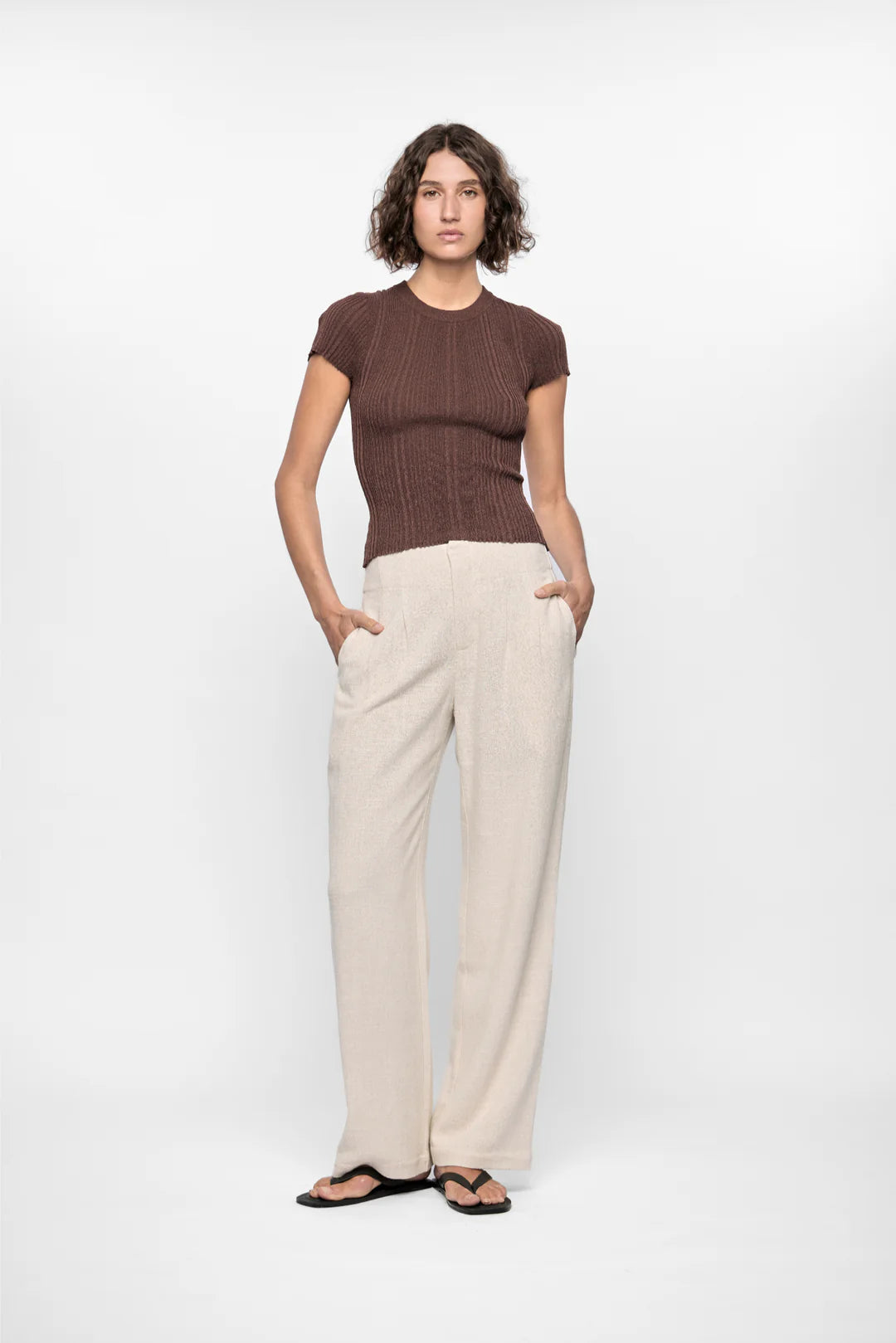 STAPLE THE LABEL MAYA RIBBED KNIT TEE ESPRESSO