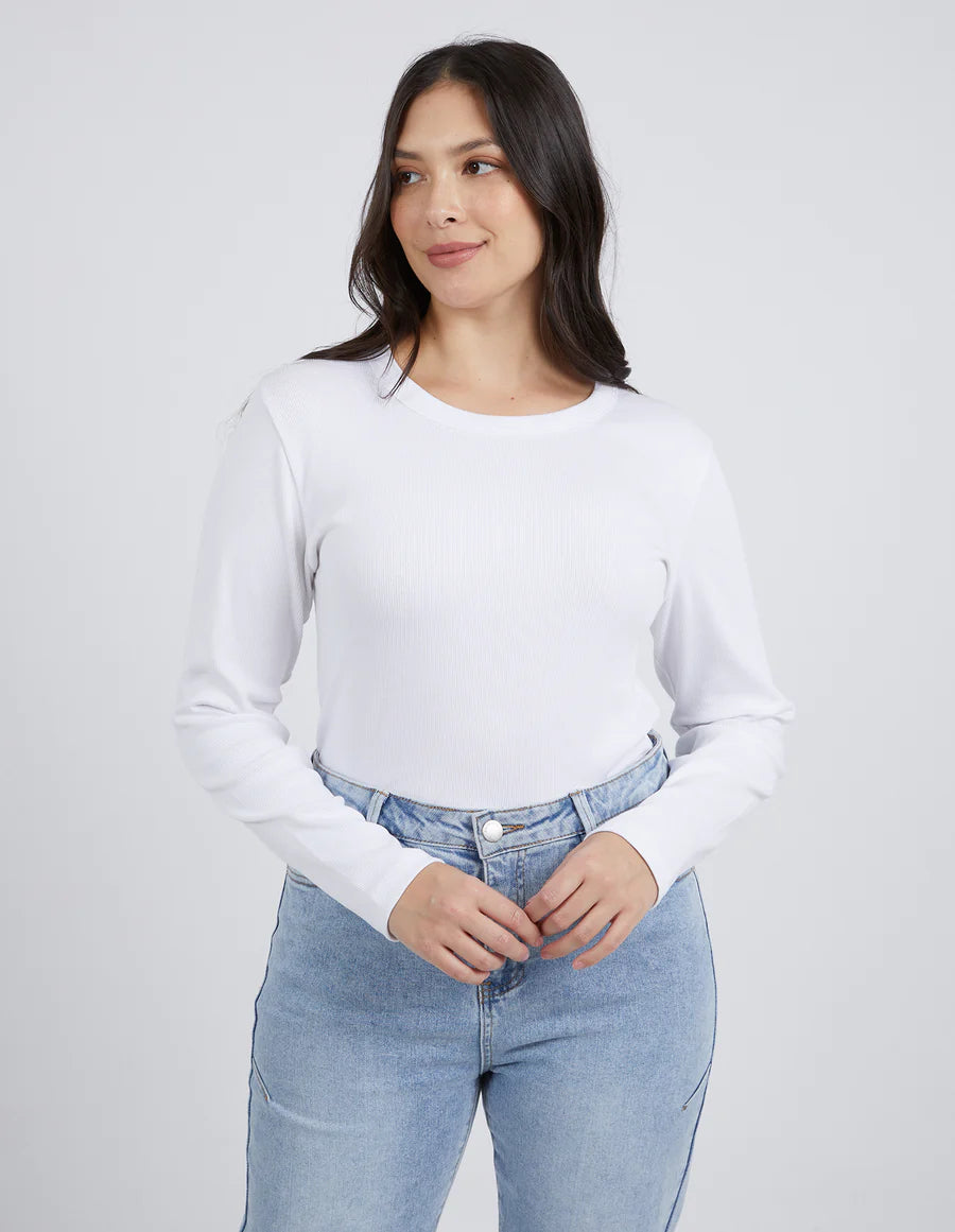 FOXWOOD SCOOP LONG SLEEVE RIB TEE WHITE