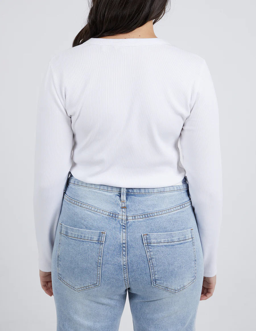 FOXWOOD SCOOP LONG SLEEVE RIB TEE WHITE