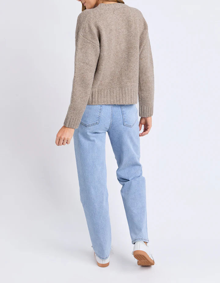 FOXWOOD JENSEN BUTTON CARDI CREW MUSHROOM