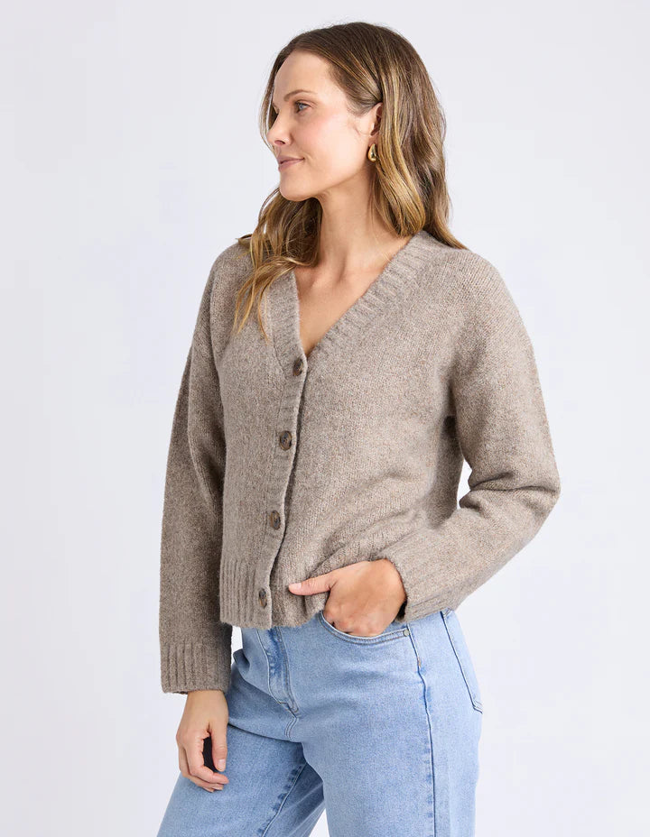 FOXWOOD JENSEN BUTTON CARDI CREW MUSHROOM