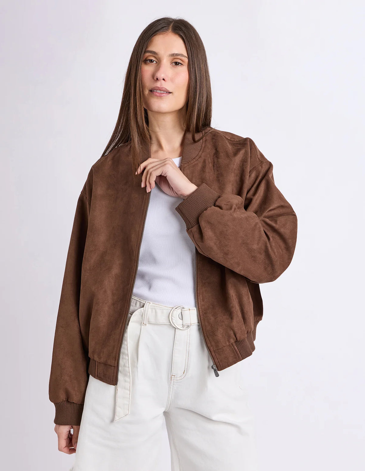 Foxwood Evie Suede Bomber | Chocolate