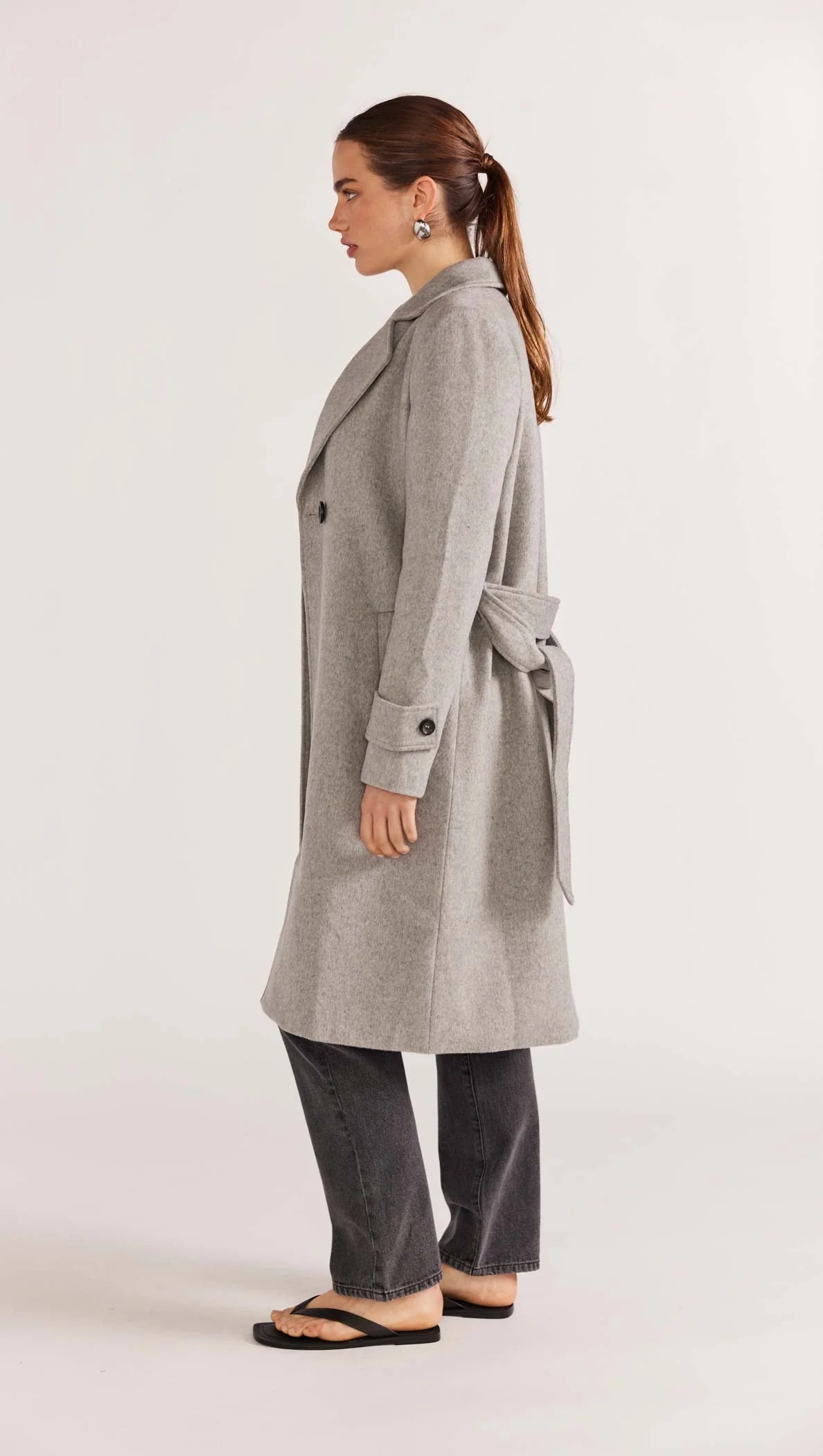 STAPLE THE LABEL READE BELTED COAT GREY MARLE