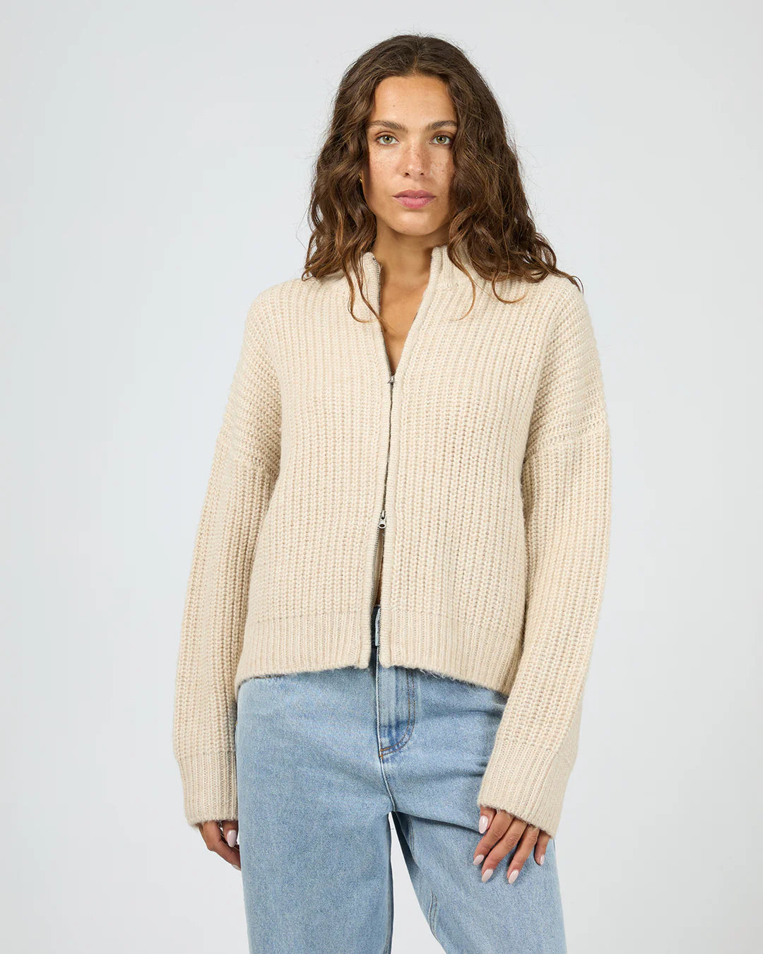 SILENT THEORY MAPLE ZIP THRU KNIT JUMPER NATURAL