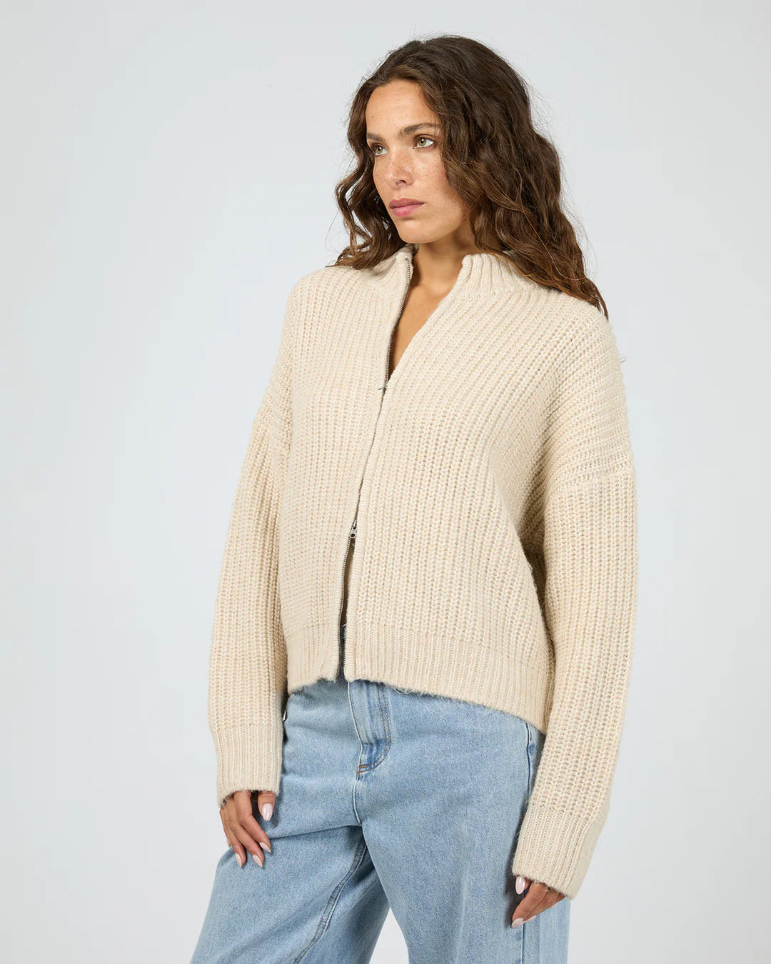 SILENT THEORY MAPLE ZIP THRU KNIT JUMPER NATURAL