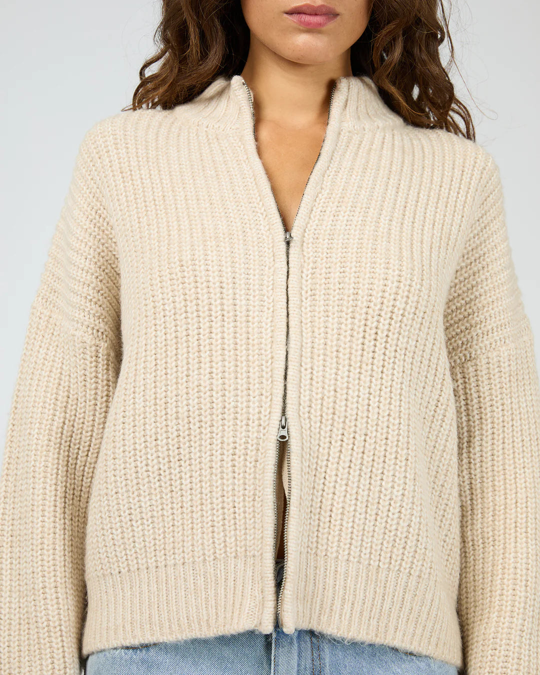 SILENT THEORY MAPLE ZIP THRU KNIT JUMPER NATURAL