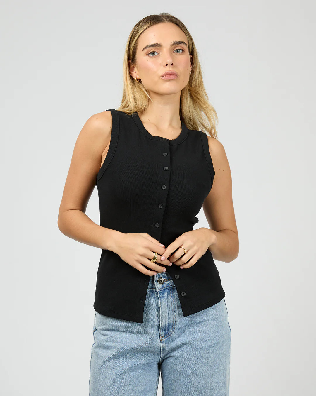 Silent Theory Button Up Tank Black