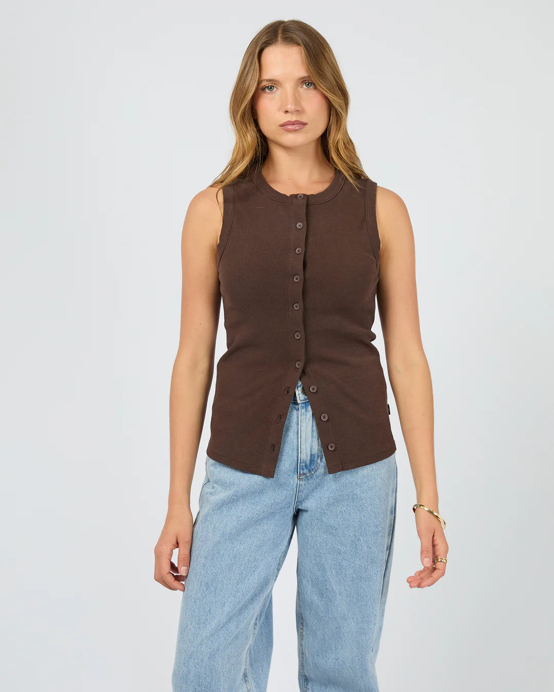 Silent Theory Button Up Tank Chocolate