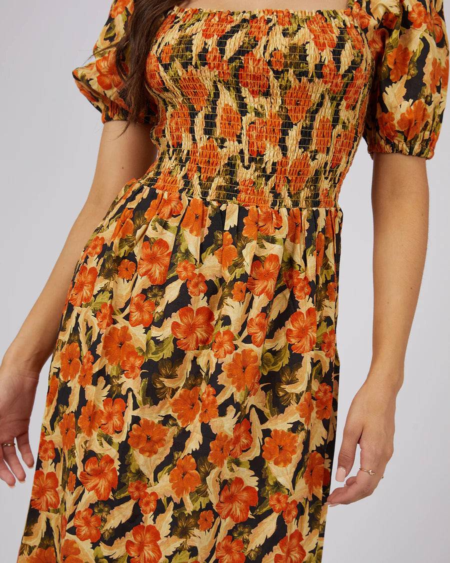 ALL ABOUT EVE MARGOT FLORAL SHIRRED DRESS