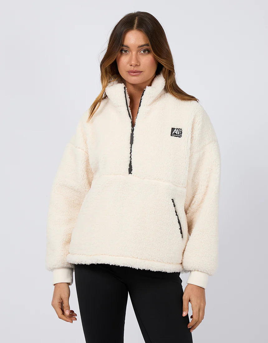 ALL ABOUT EVE AAE ACTIVE AMARA QUARTER ZIP TEDDY VINTAGE WHITE