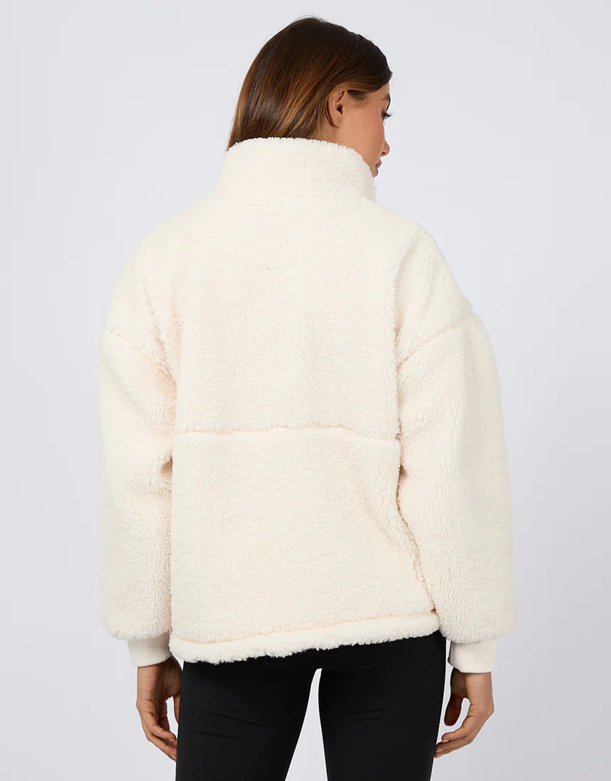 ALL ABOUT EVE AAE ACTIVE AMARA QUARTER ZIP TEDDY VINTAGE WHITE