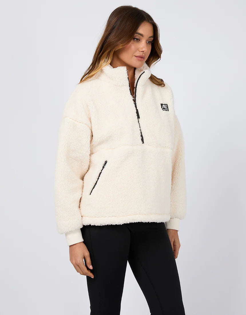 ALL ABOUT EVE AAE ACTIVE AMARA QUARTER ZIP TEDDY VINTAGE WHITE