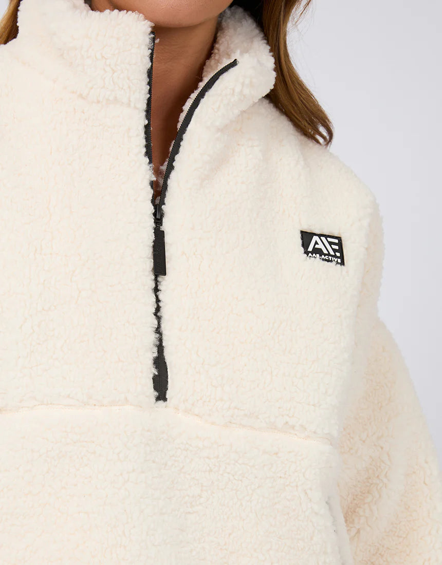 ALL ABOUT EVE AAE ACTIVE AMARA QUARTER ZIP TEDDY VINTAGE WHITE