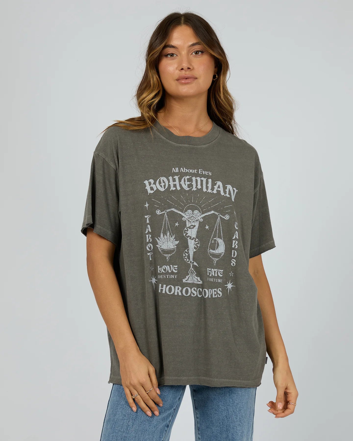 ALL ABOUT EVE BOHEMIAN OVERSIZED TEE CHARCOAL
