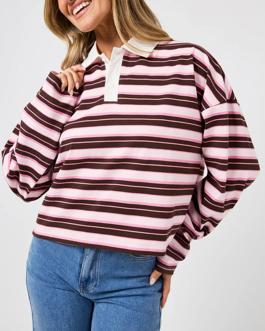All About Eve Harri Stripe Rugby Long Sleeve | Pale Pink