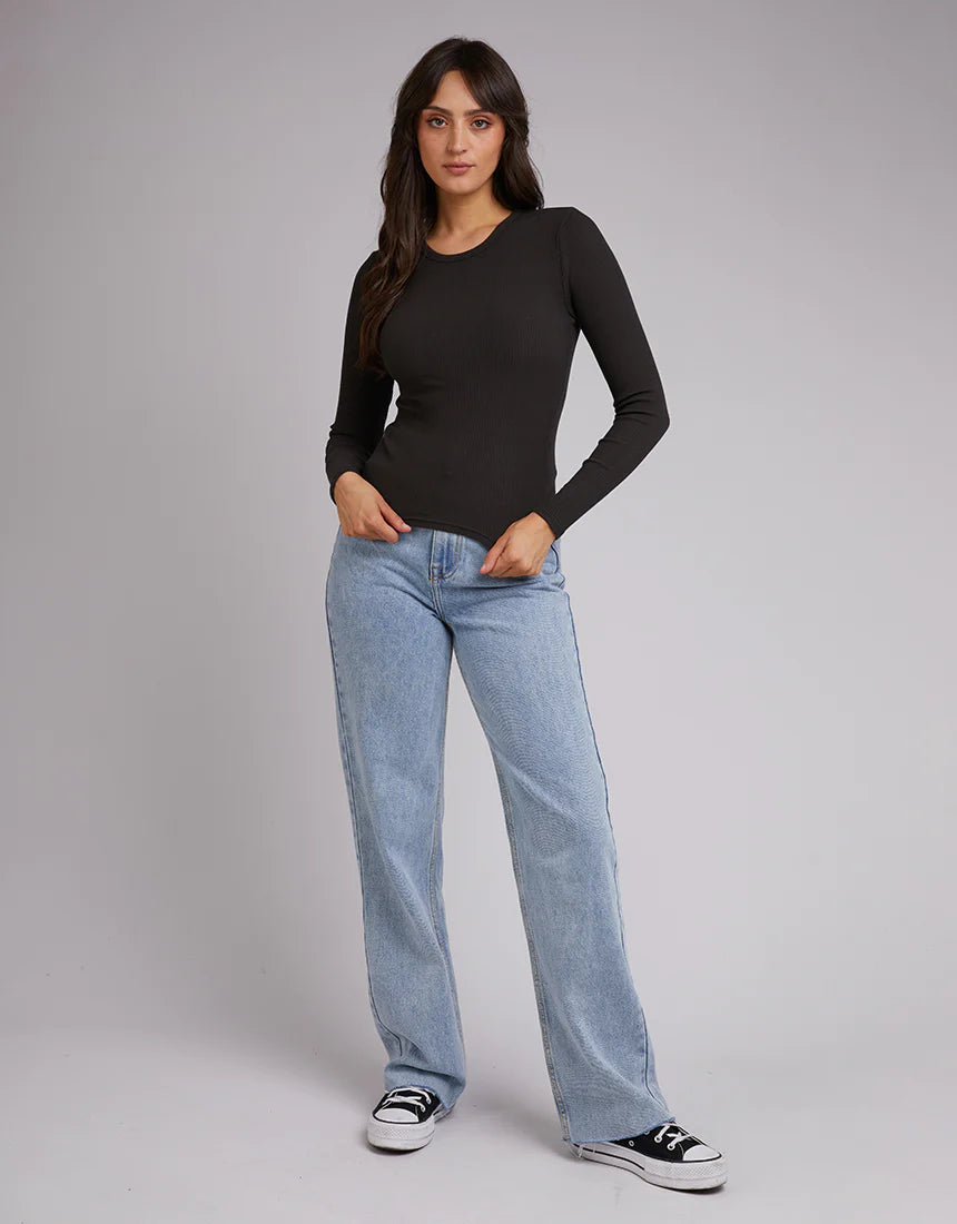 ALL ABOUT EVE EVE RIB BABY LONG SLEEVE TEE WASHED BLACK