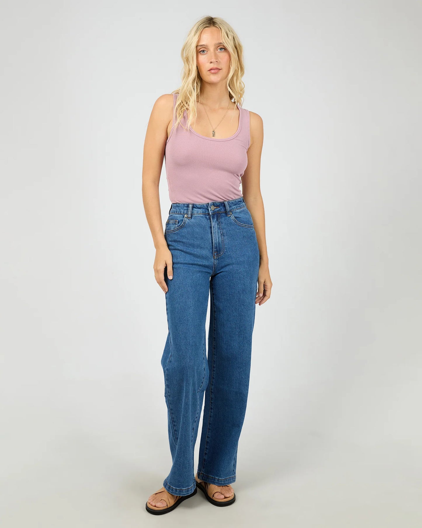 ALL ABOUT EVE WASHED RIB SCOOP NECK TANK QUARTZ PINK