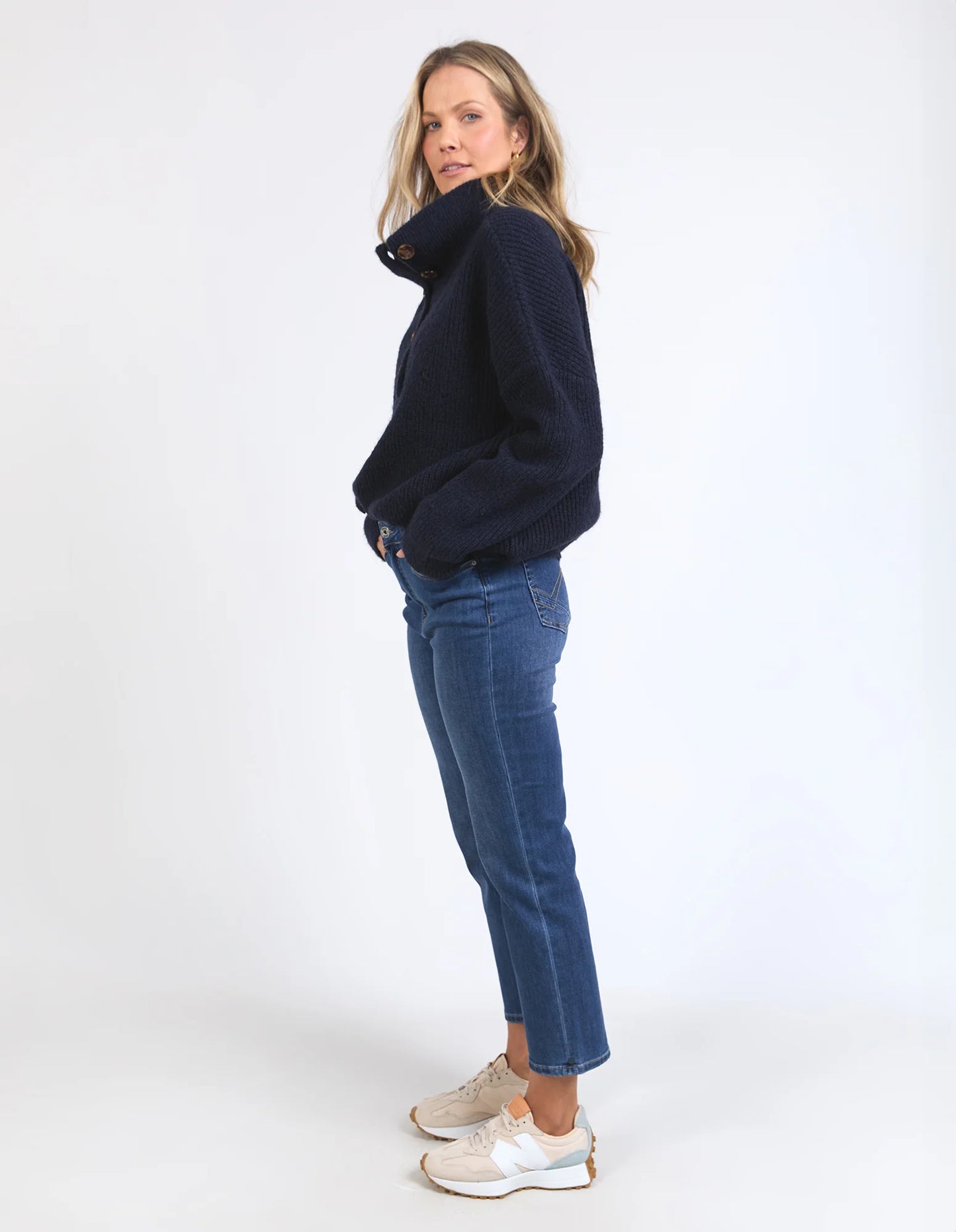 Elm Bron Button Knit | Navy