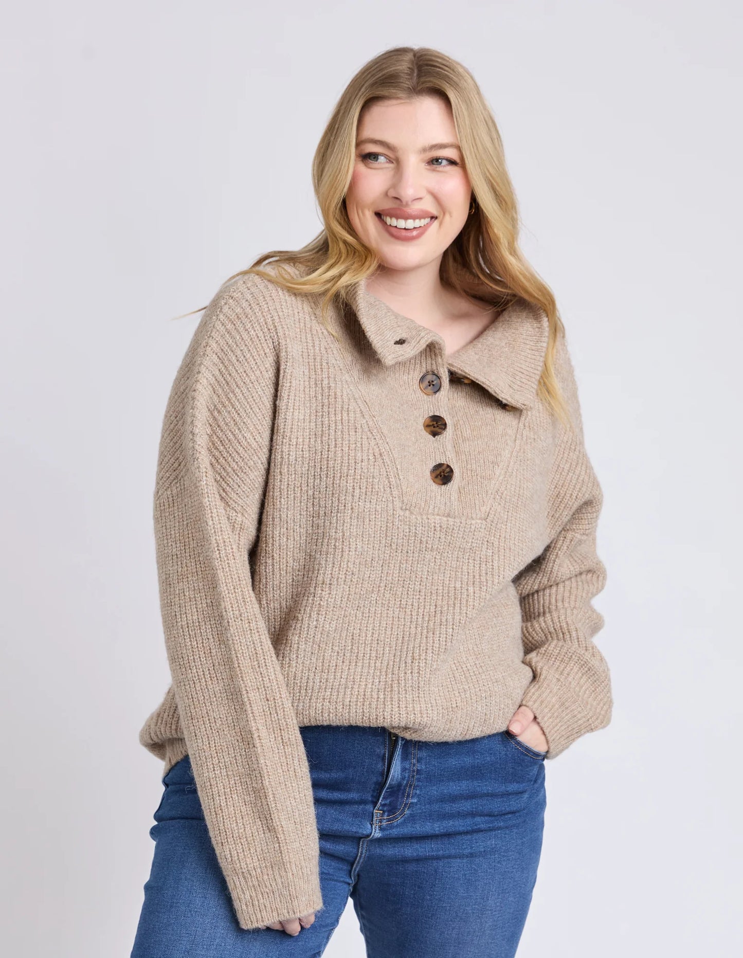 ELM BRON BUTTON KNIT OAT