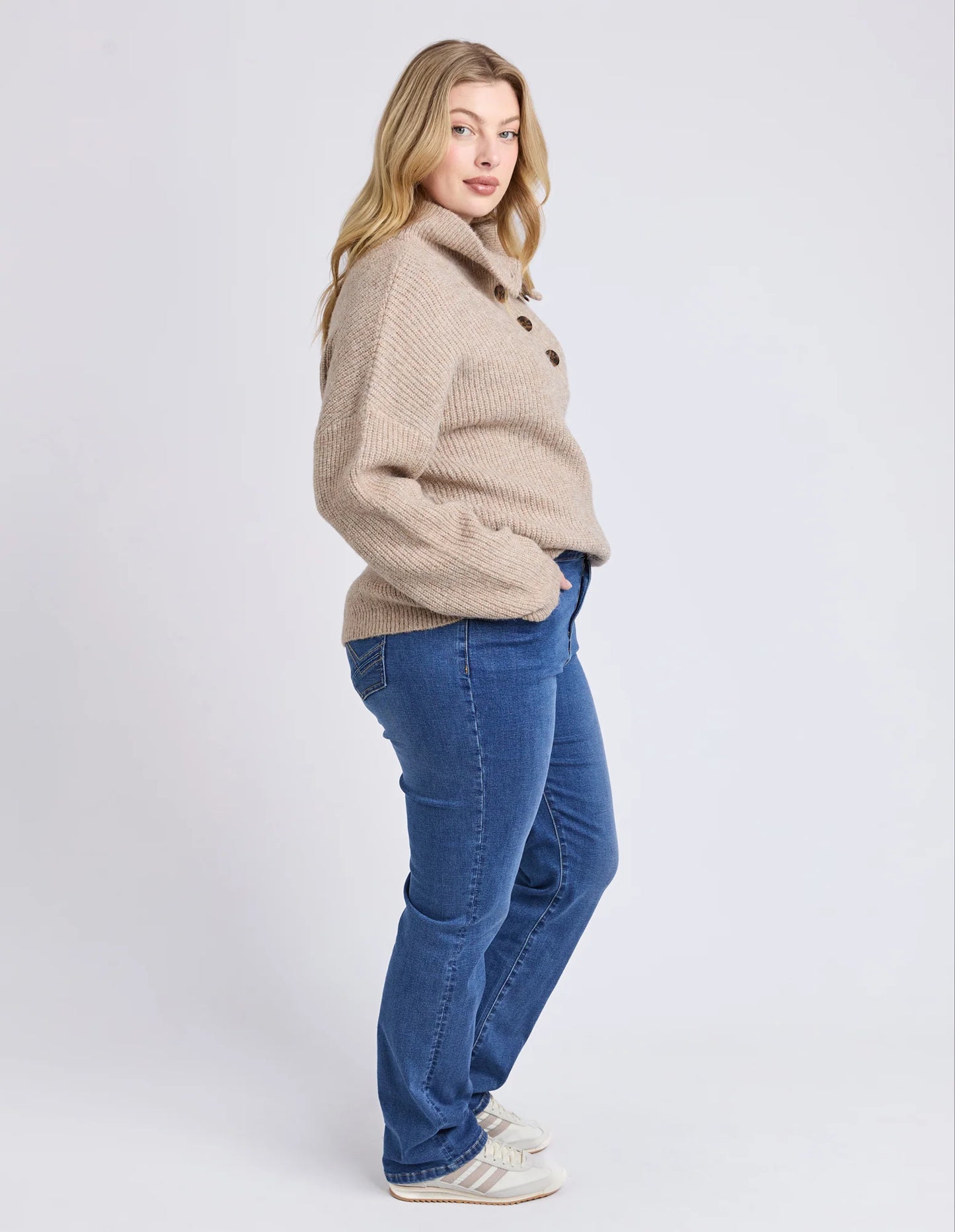 ELM BRON BUTTON KNIT OAT