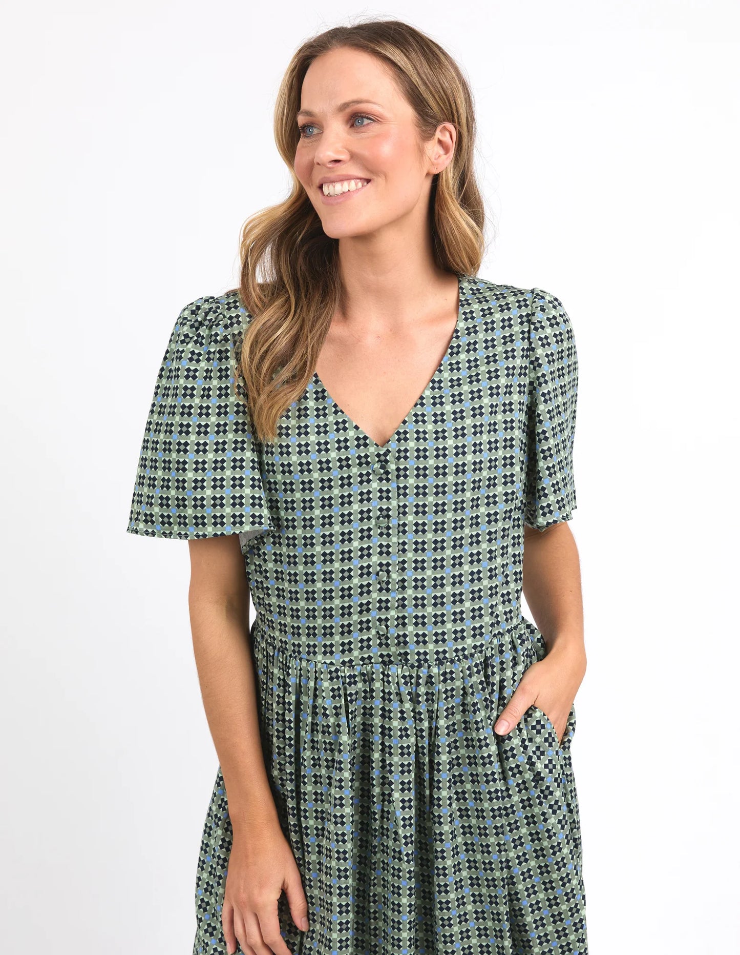 ELM TILE GEO DRESS GREEN