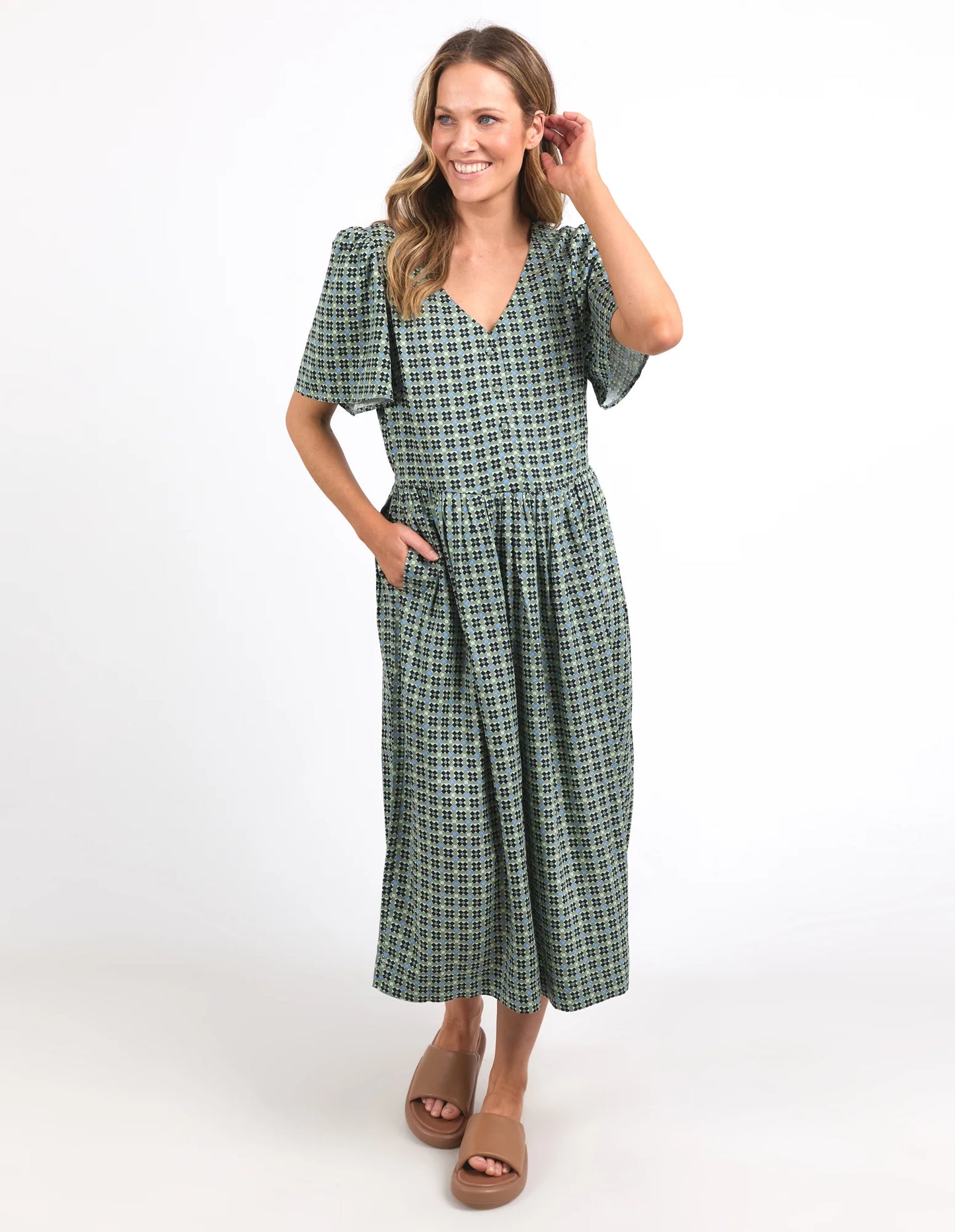 ELM TILE GEO DRESS GREEN