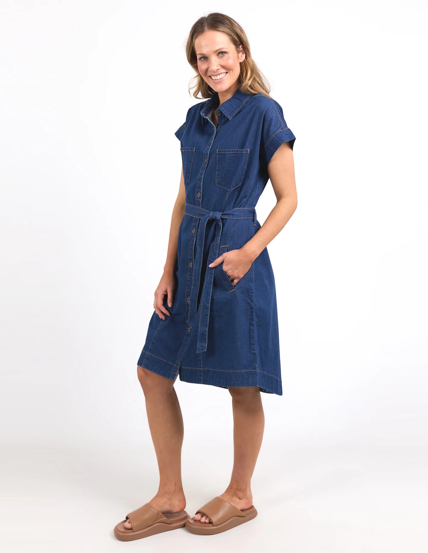 ELM EVERLEIGH DENIM DRESS DARK BLUE WASH