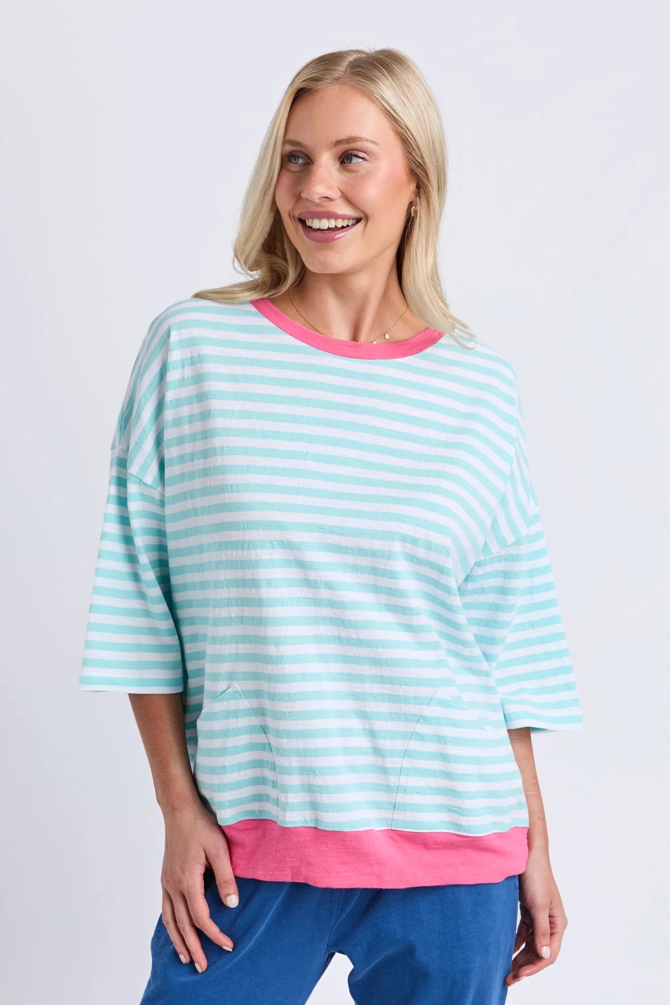 Elm Mazie Stripe Ringer Sweat | Tblu/White Str/Pnk