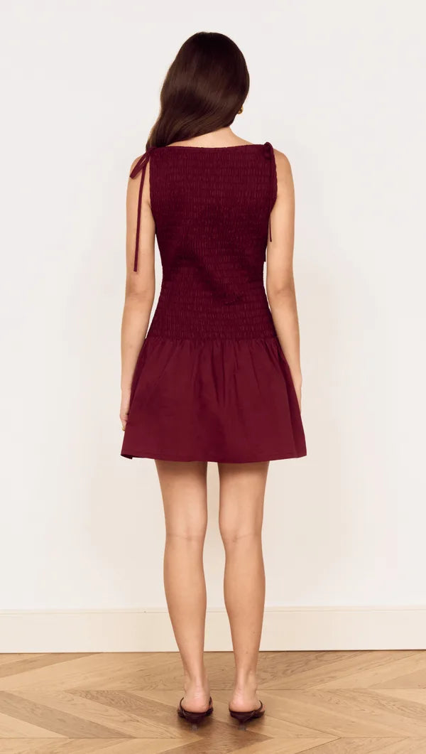Mink Pink Lola Shirred Mini Dress | Wine