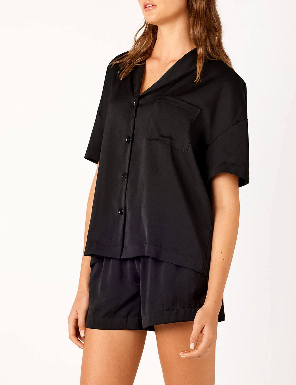 AMBRA SATIN SS SHIRT SHORT BLACK PJ GIFT BOX