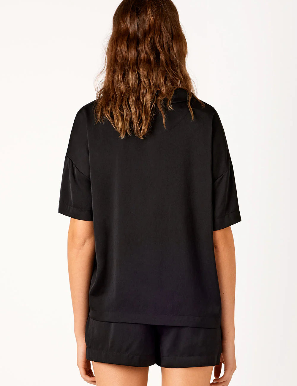 AMBRA SATIN SS SHIRT SHORT BLACK PJ GIFT BOX