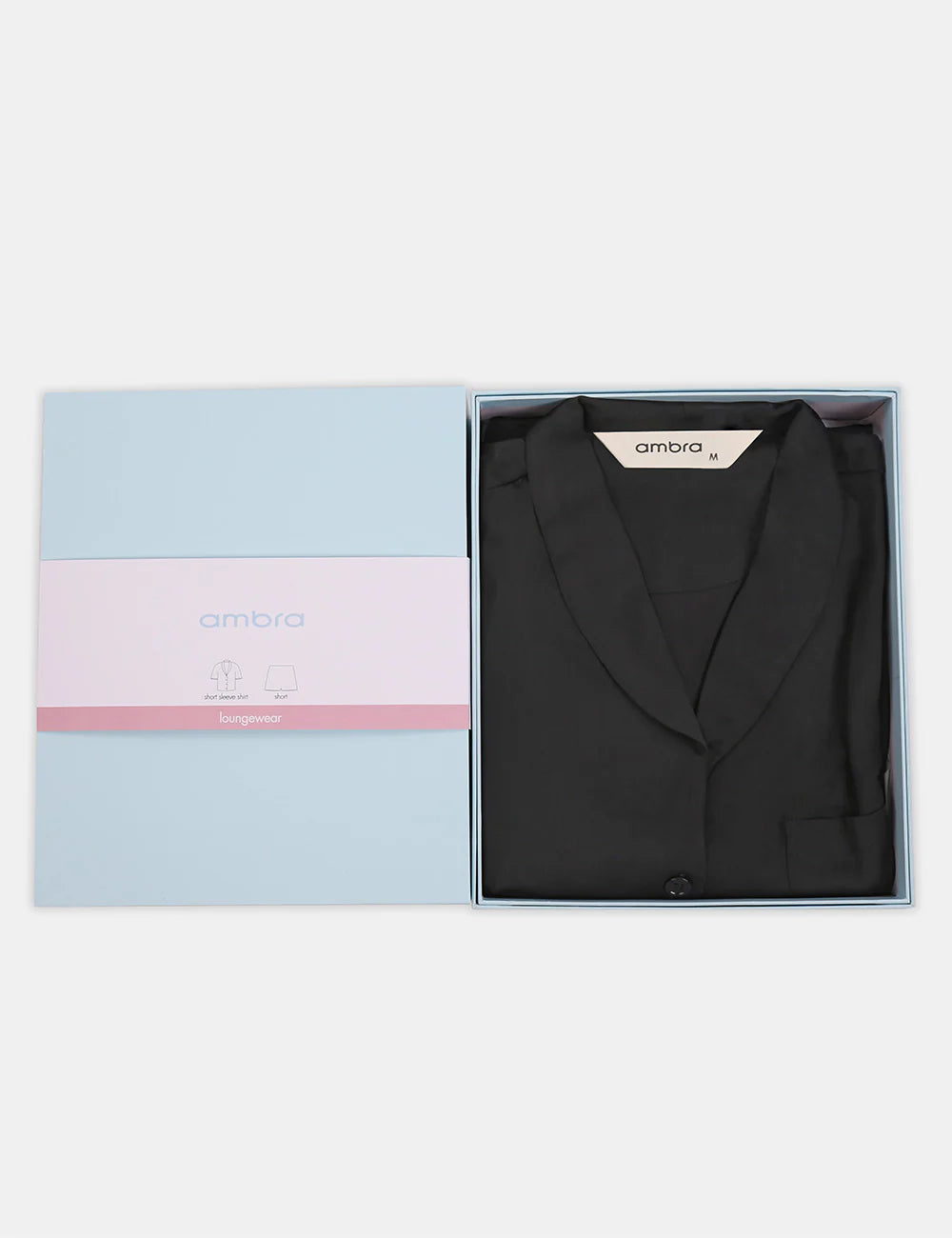 AMBRA SATIN SS SHIRT SHORT BLACK PJ GIFT BOX