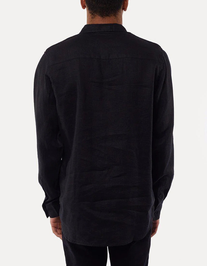 SILENT THEORY LINEN L/S SHIRT BLACK