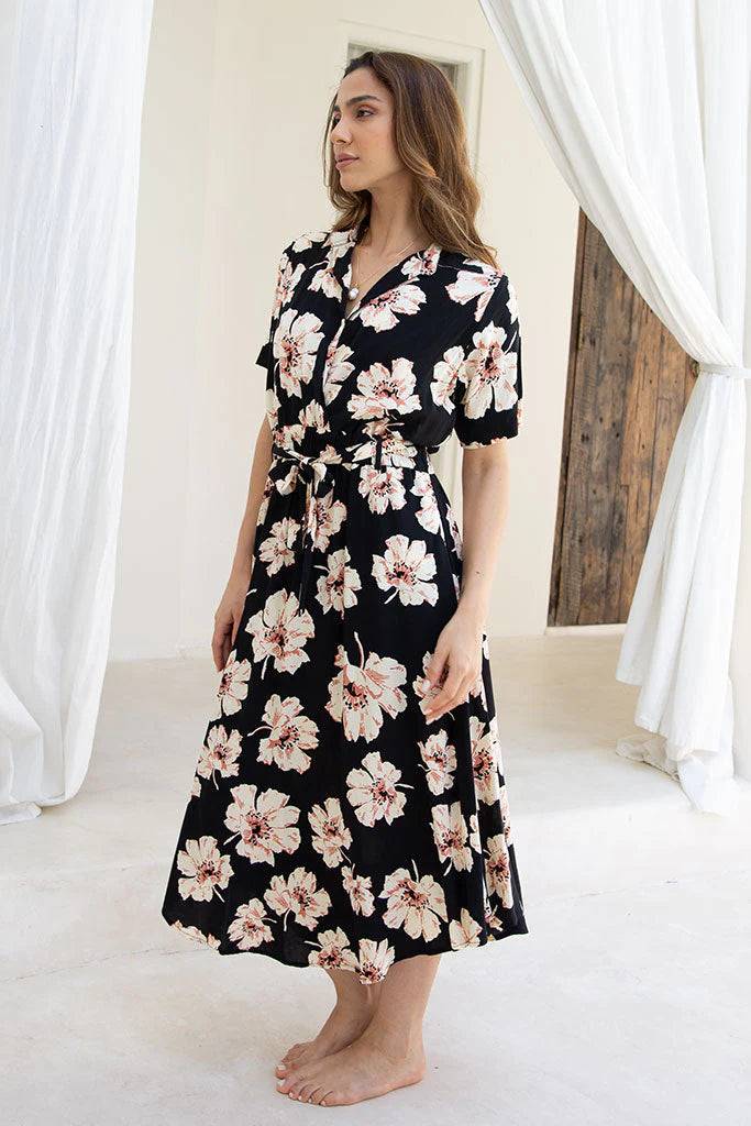 BUDDHA WEAR AVELINE MIDI DRESS HIBISCUS