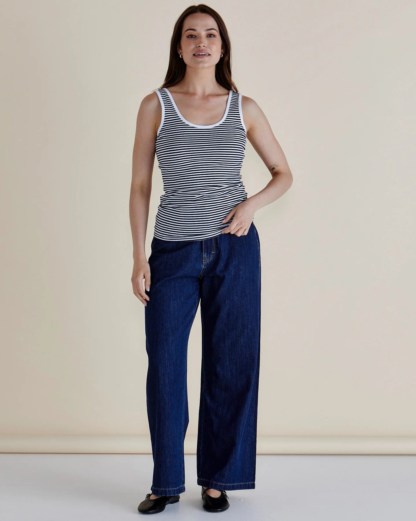 BETTY BASICS EMMA SCOOP TANK NAVY STRIPE