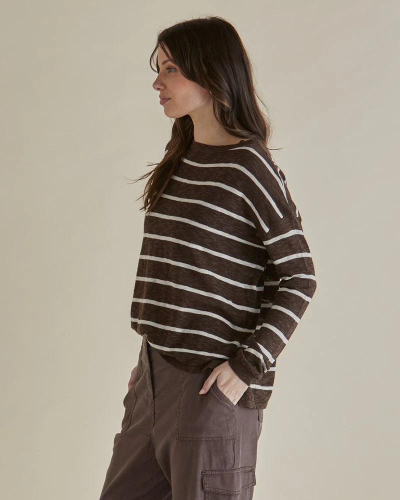 BETTY BASICS NATASHA KNIT TOP BROWN STRIPE