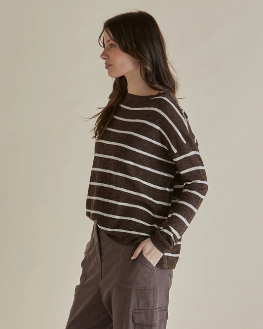 BETTY BASICS NATASHA KNIT TOP BROWN STRIPE