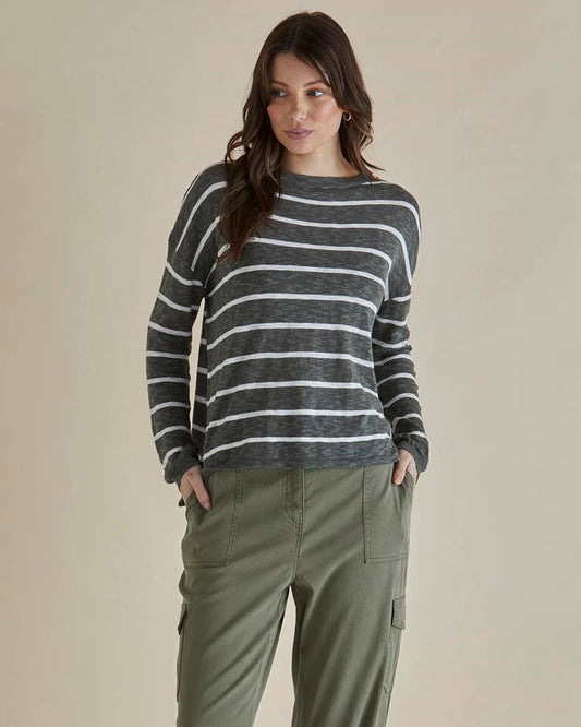 BETTY BASICS NATASHA KNIT TOP GREEN STRIPE