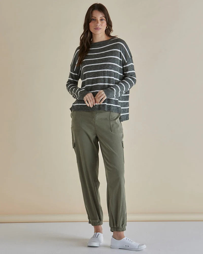 BETTY BASICS NATASHA KNIT TOP GREEN STRIPE