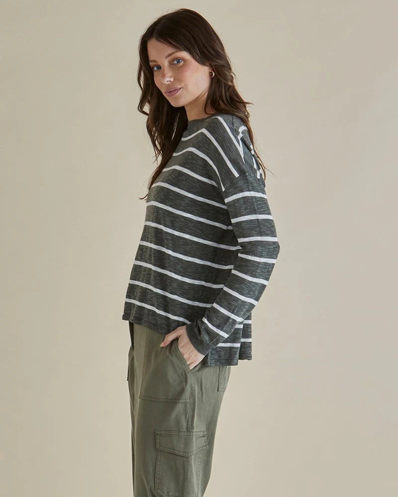 BETTY BASICS NATASHA KNIT TOP GREEN STRIPE