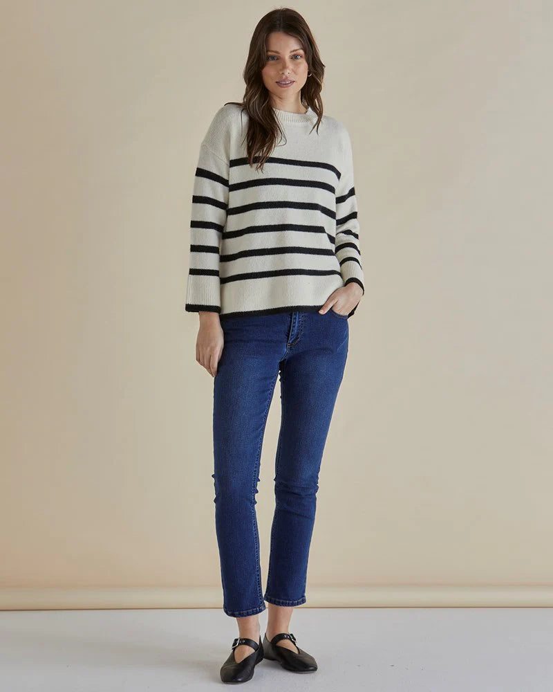 BETTY BASICS EDITH KNIT JUMPER CREAM/BLACK STRIPE