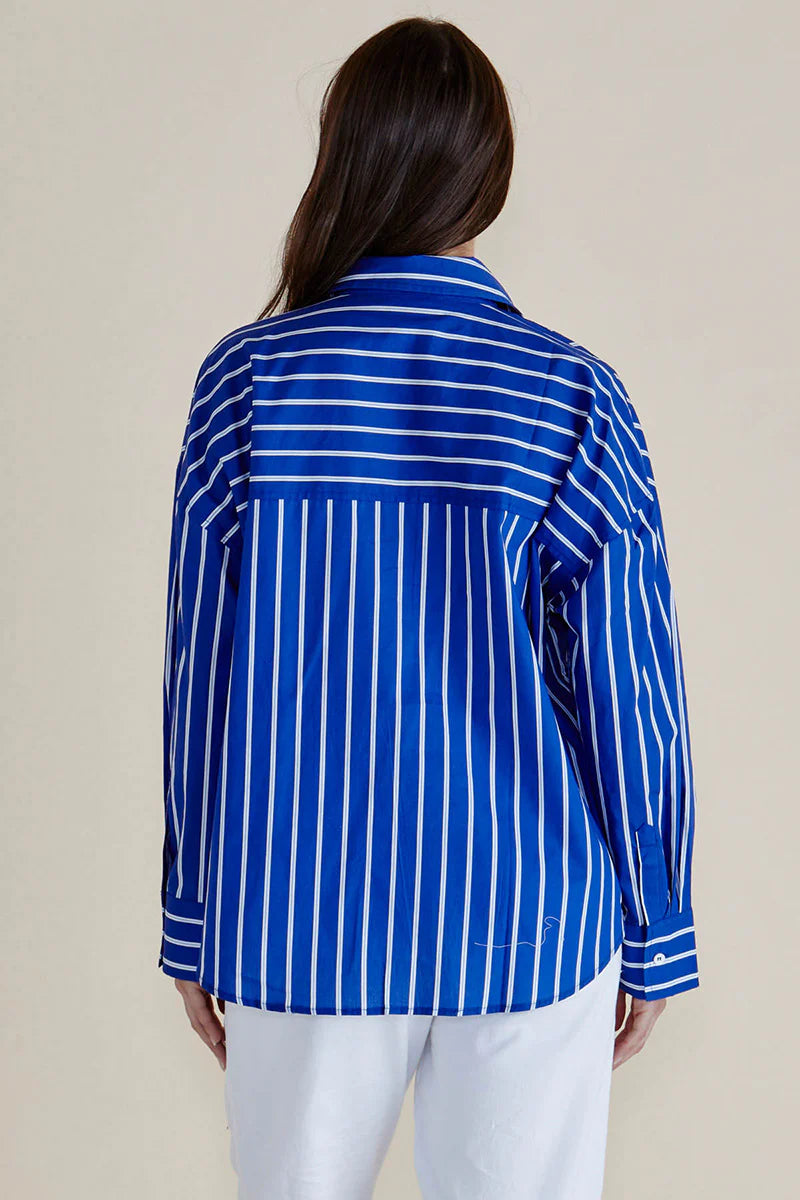BETTY BASICS REGATTA BLUE STRIPE SHIRT