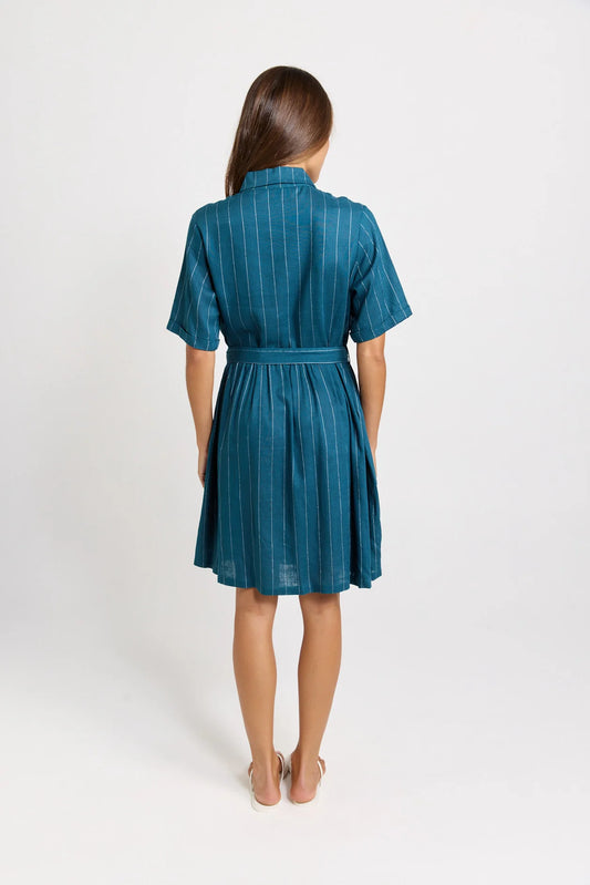 Betty Basics Palm Shirt Dress | Teal/White Stripe