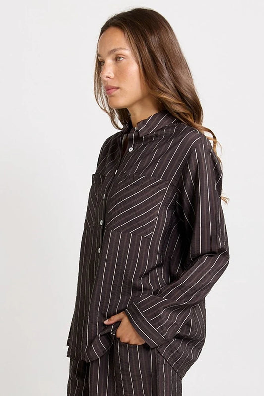 Betty Basics Sorrento Shirt | Brown Stripe