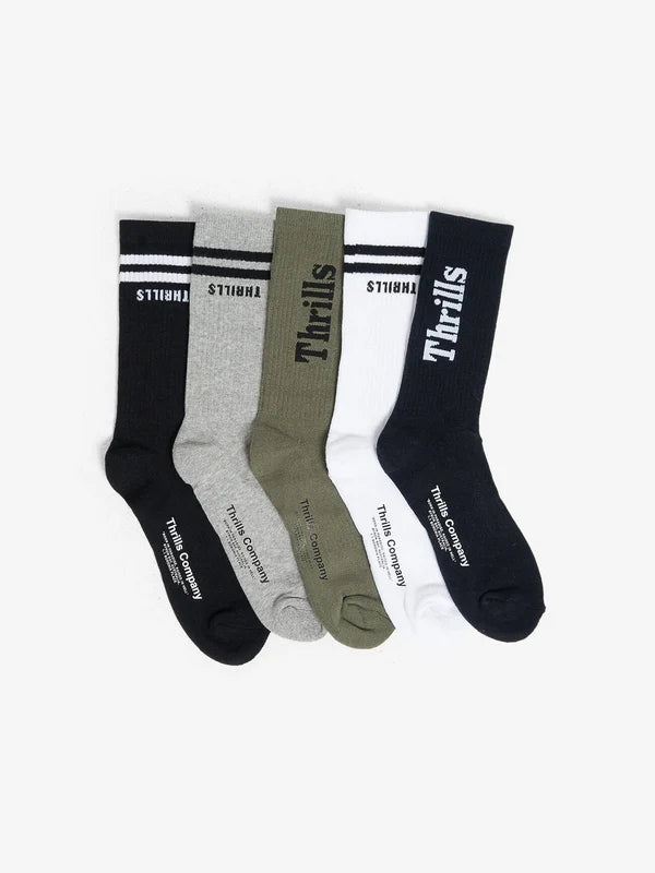 Thrills Minimal Thrills 5 Pack Socks | Black/White/ArmyGreen/TotalEclipse/GreyMarle