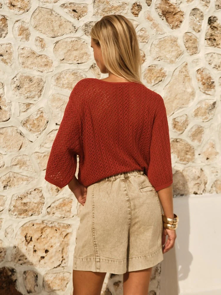 Fate + Becker Mila Pointelle Top | Red Clay